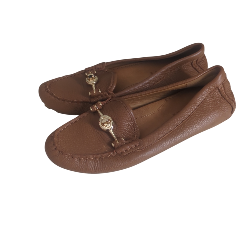 Coach Brown Leather Flats with Gold Detail - Picture 1 of 5